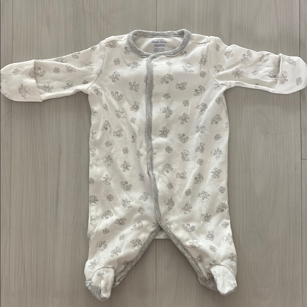 Ralph Lauren White and Gray Elephant Print Footies